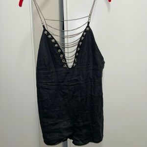 LF chained linen black romper